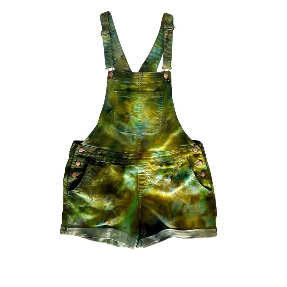 Old Navy Ice Dyed Overall Shorts Green Reworked Upcycled Large